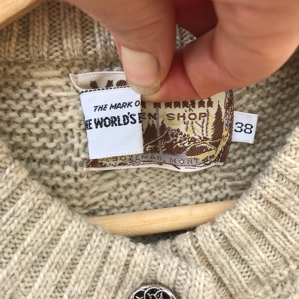 VTG Cableknit Fisherman’s Sweater Cardigan Montana Woolen Shop, size Medium - Picture 5 of 6